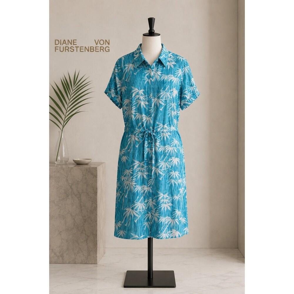NEW Vintage Diane von Furstenberg DVF Silk Palm Tree Button Front Dress XSMidi